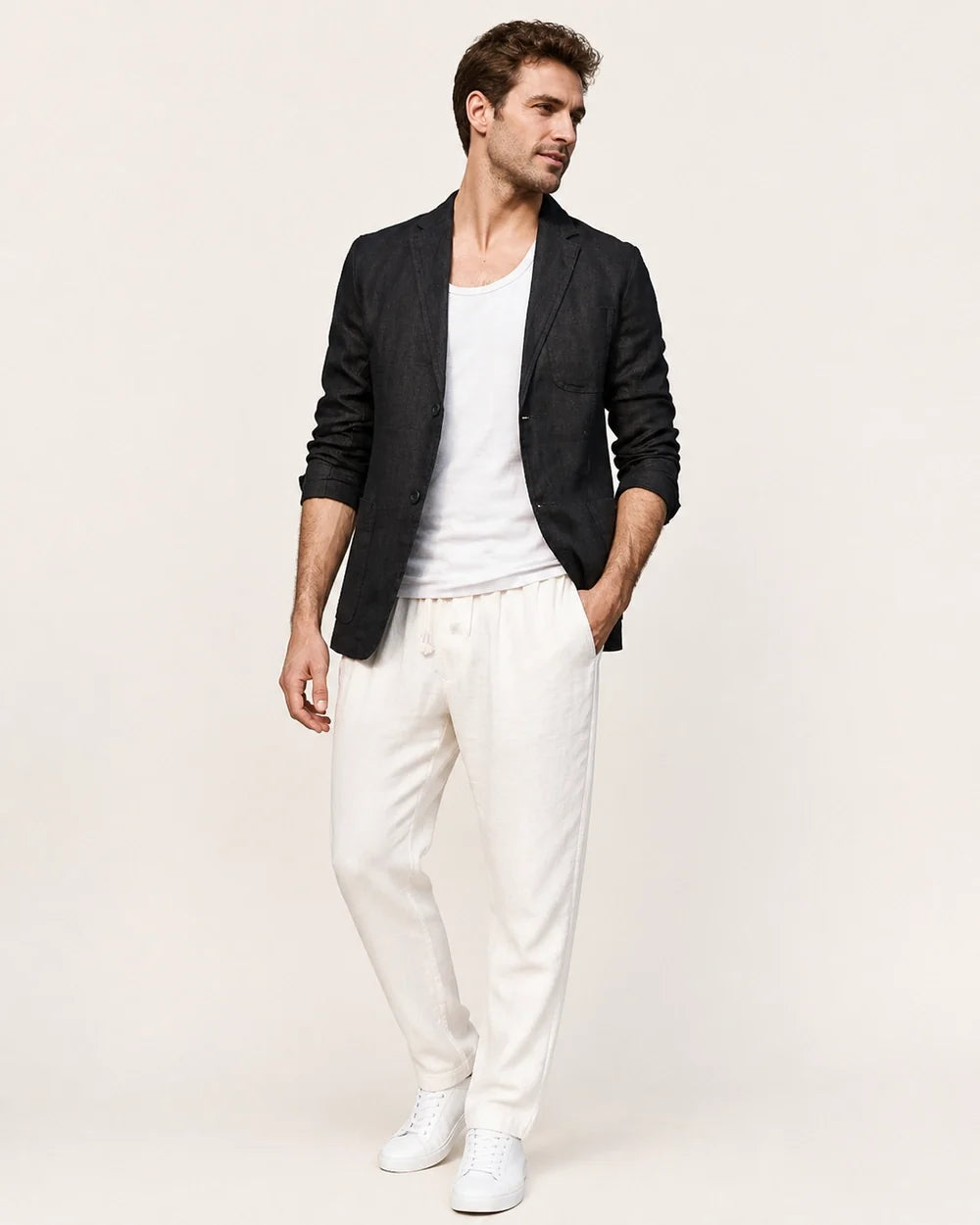 Men's lightweight linen-look blazer – 09 black hero