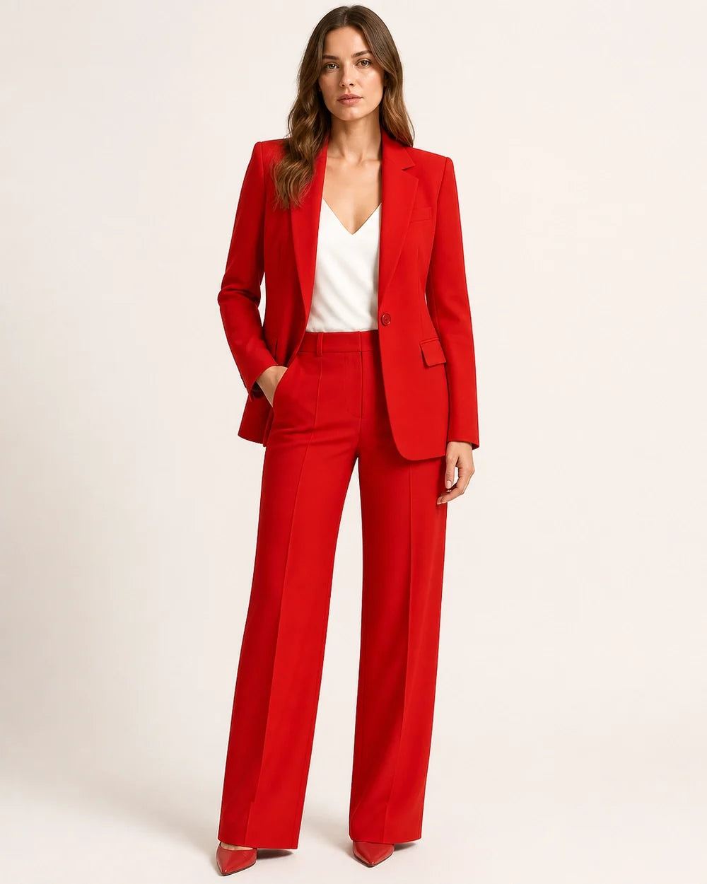 Women's tailored blazer and wide-leg trousers set – 09 red hero