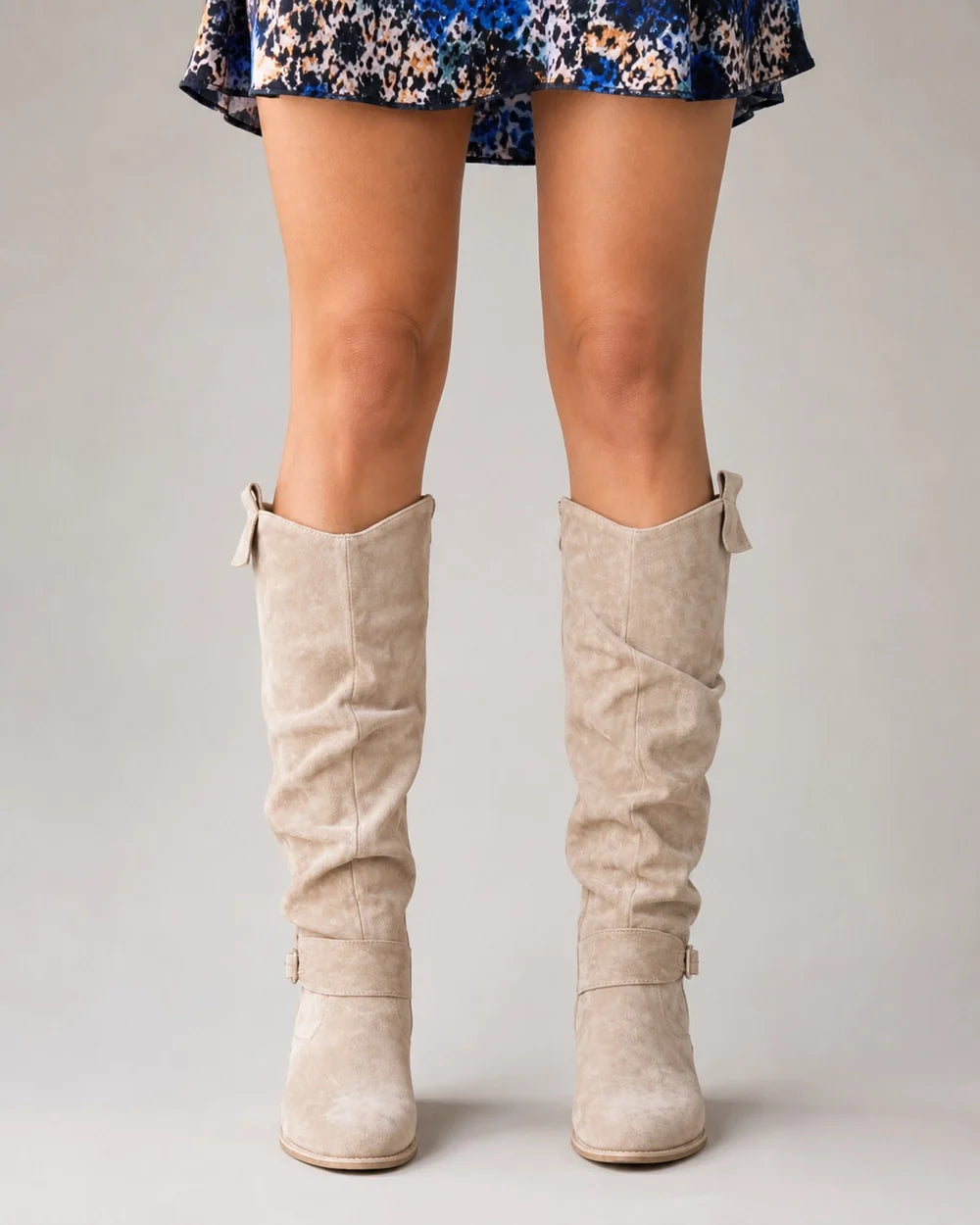 Light Brown slouch knee-high boots, front view