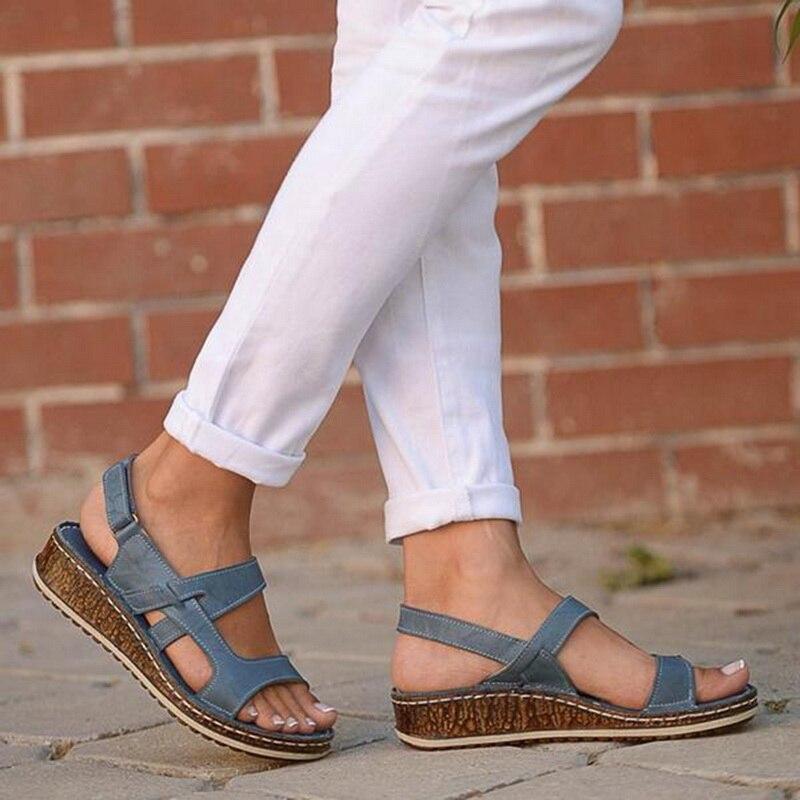 Momount Dámske sandále na kline – hnedá koža, otvorená špička, slingback, letné
