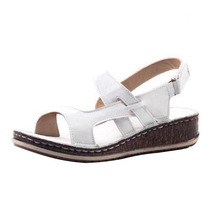 Momount Dámske sandále na kline – hnedá koža, otvorená špička, slingback, letné