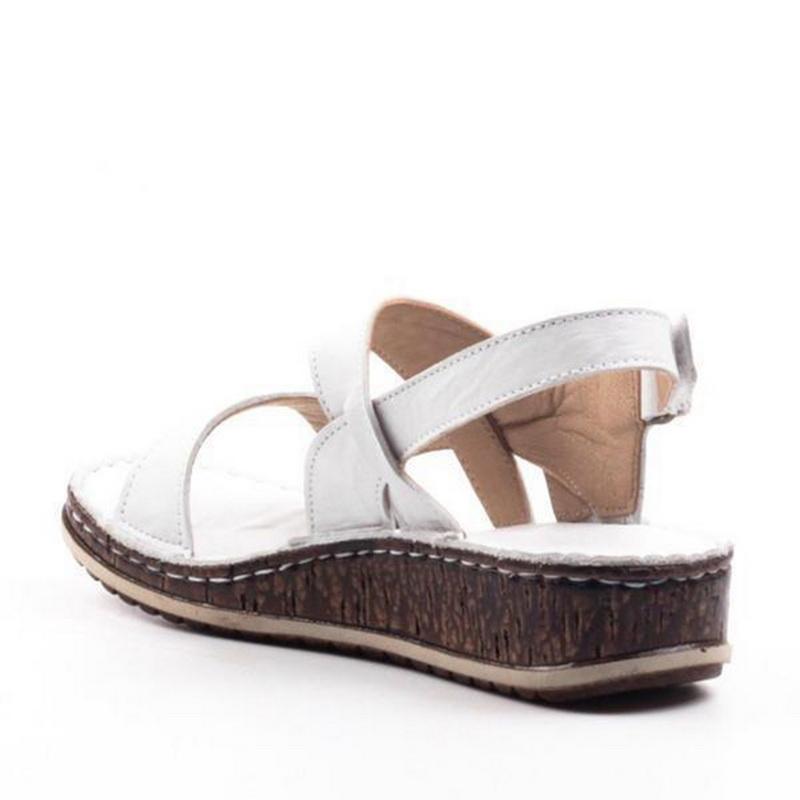 Momount Dámske sandále na kline – hnedá koža, otvorená špička, slingback, letné