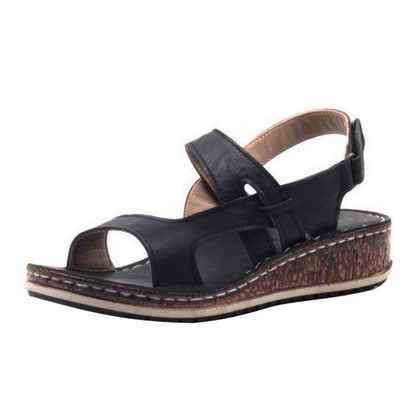 Momount Dámske sandále na kline – hnedá koža, otvorená špička, slingback, letné