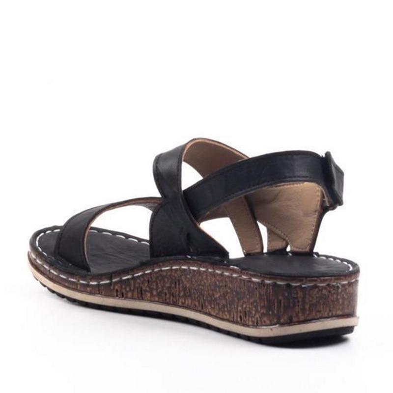 Momount Dámske sandále na kline – hnedá koža, otvorená špička, slingback, letné
