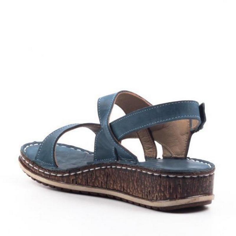 Momount Dámske sandále na kline – hnedá koža, otvorená špička, slingback, letné