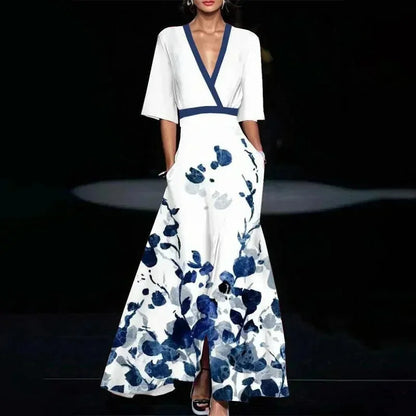 Florentia | Letné zavinovacie maxi šaty s výrazným kvetinovým vzorom, výstrihom do V a opaskom