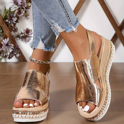 Momount dámske sandále na kline s platformou – pohodlné letné slingback s otvorenou špičkou, nastaviteľné, s odpruženou oporou
