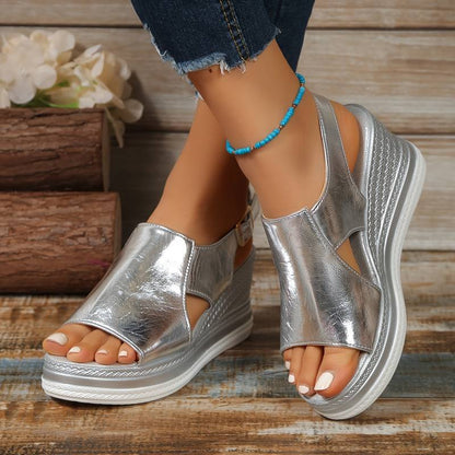 Momount dámske sandále na kline s platformou – pohodlné letné slingback s otvorenou špičkou, nastaviteľné, s odpruženou oporou