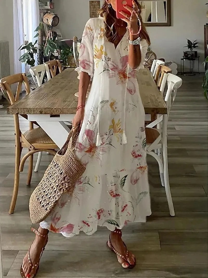Isadora | Boho kvetované letné maxi šaty so zapínaním na gombíky