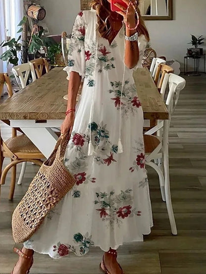 Isadora | Boho kvetované letné maxi šaty so zapínaním na gombíky